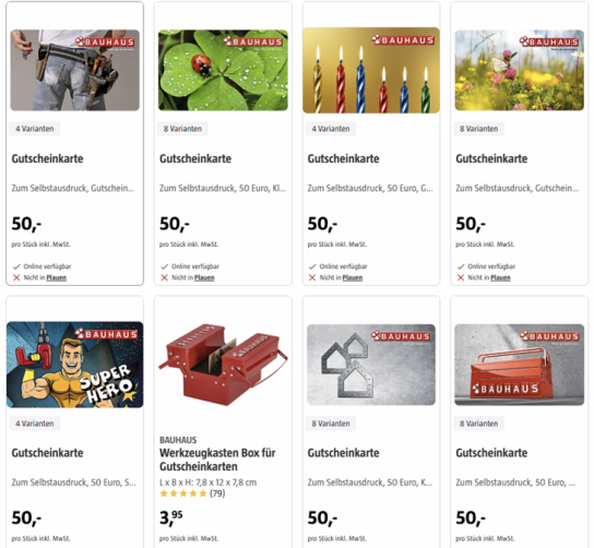 Mit den BAUHAUS Gutscheinkarten verschenkst du maximale Flexibilität für Heimwerker, Gartenfreunde und Renovierungsprojekte. Die Gutscheine...